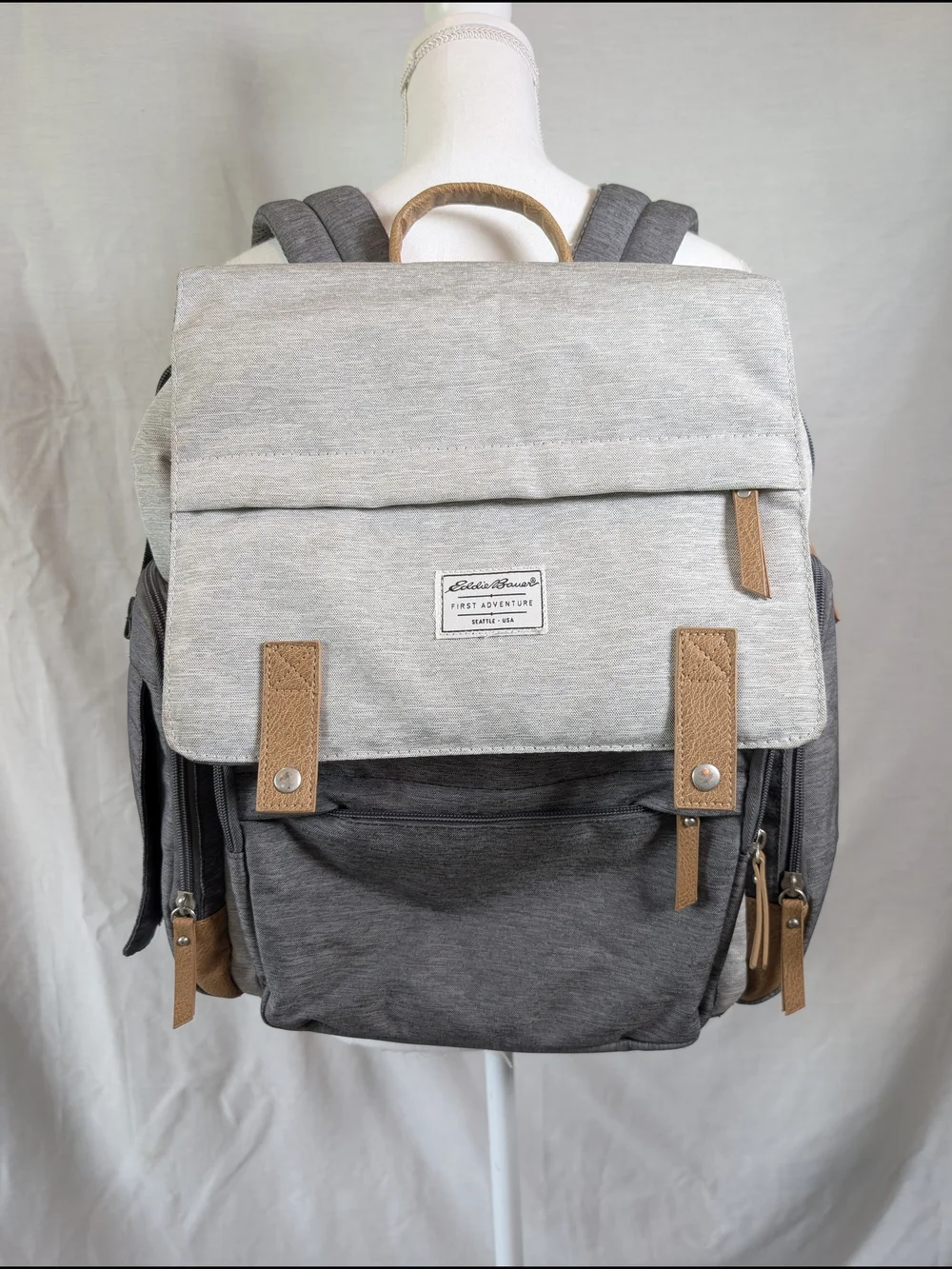 Eddie Bauer First Adventure Backpack Diaper Bag Gray Heather Multi Pocket Unisex